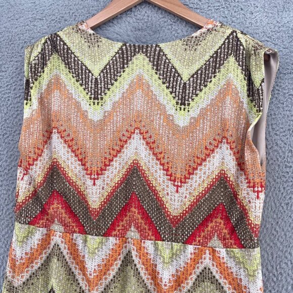 Chicos Dress Womens 3 US Extra Large Orange Multi Chevron Maxi Knit Sleeveless - Picture 4 of 9